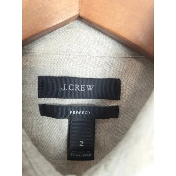 J.Crew Perfect Shirt Womens 2 Beige 100% Linen Long Sleeve Button Down 42841 - Picture 6 of 7
